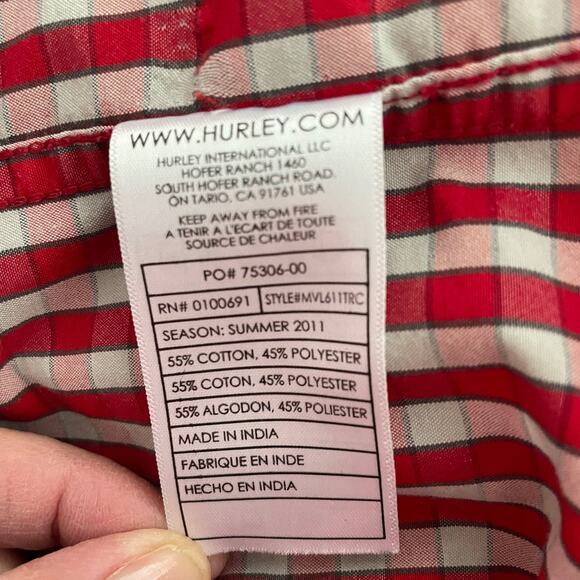 Hurley Red White Check Cowboy Western Snap Button Shirt Size M - Picture 6 of 7
